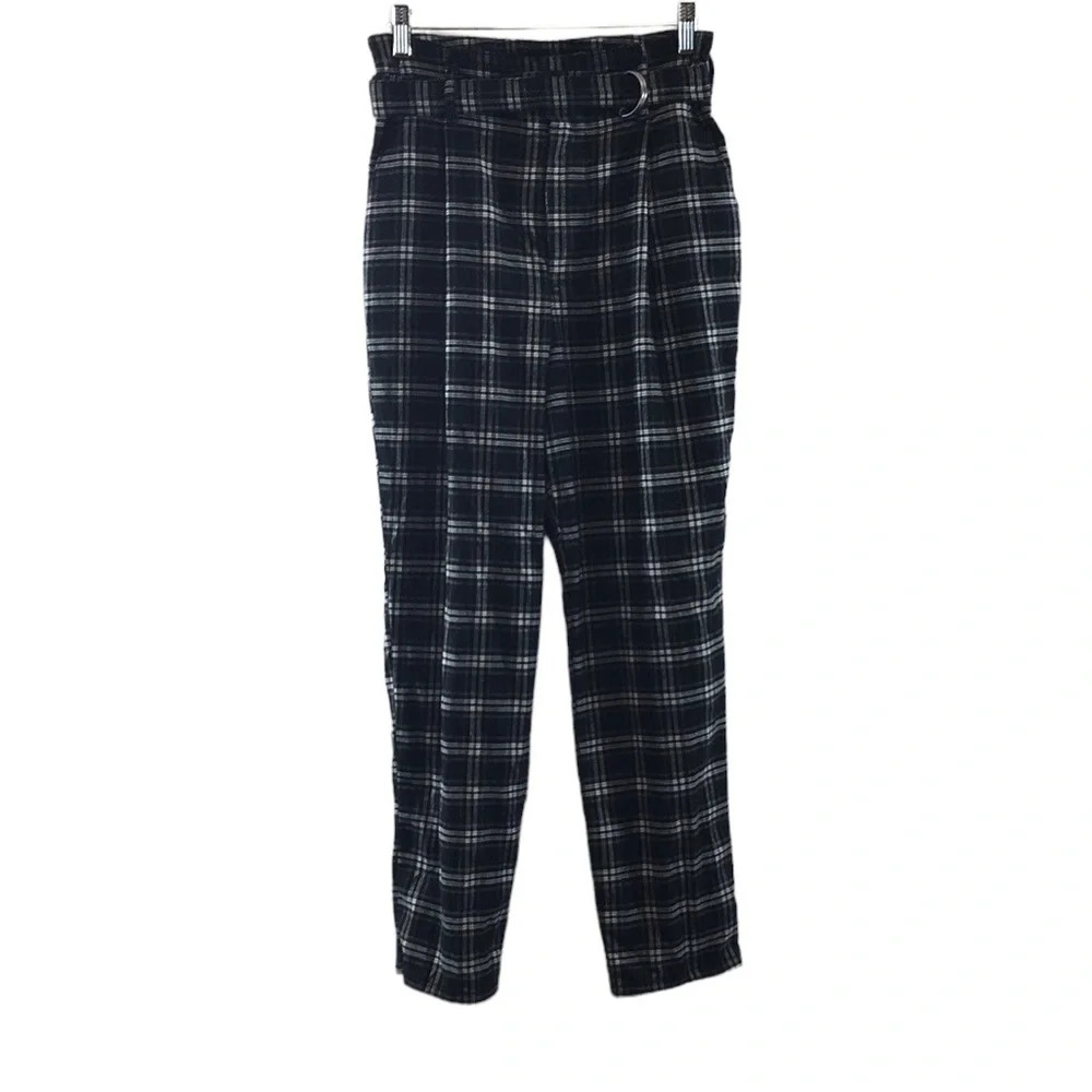 Hollister Black Gray Plaid Ultra High Rise Womens Small Pants Paperbag Waist
